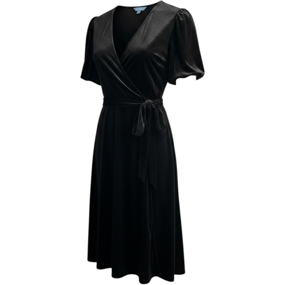 Draper James Dress Black Velvet Faux Wrap Midi Lโ Event Gala Cocktail Party